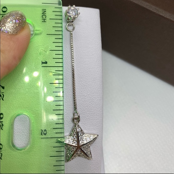 Sterling Silver 925 CZ Star ⭐️ Moon Earrings - Picture 5 of 5